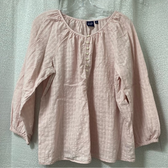 GAP Women’s Light Pink Blouse Three-Quarter Sleeve Button-Front Top Size Medium - Picture 2 of 12